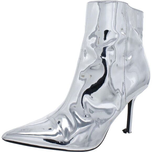 INC Shoes - INC Womens Holand Silver Patent Pointed Toe Zipper Booties Shoes Used